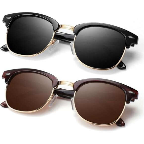 Unisex Polarized Sunglasses Semi Rimless Retro Shades UV400 Protection